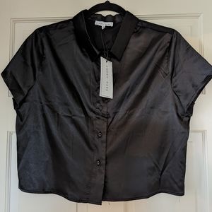 NWT Emory Park Cropped Black Satin Blouse